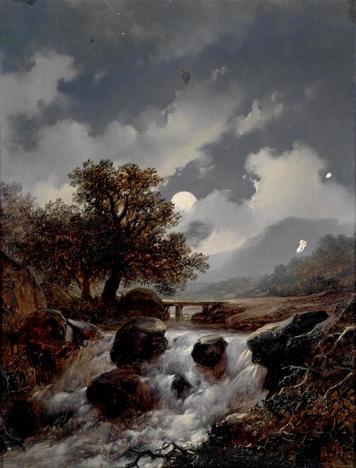 Remigius Adrianus Haanen - Stream in the moonlight (1840)