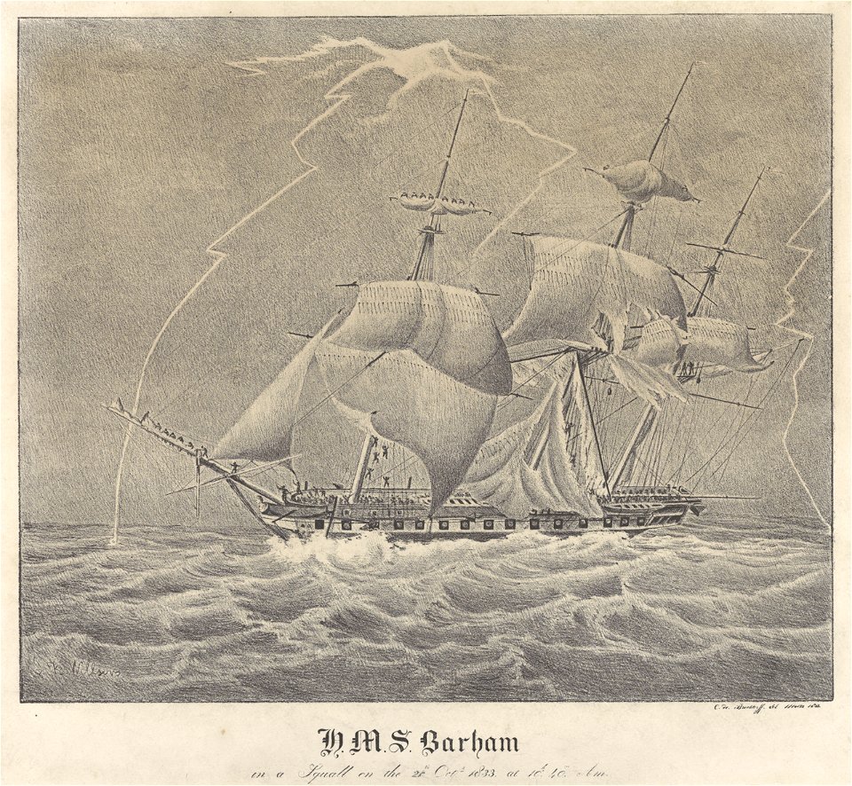 H.M.S. Barham in a Squall on the 26th Octr 1833 at 10h. 40m. Am RMG PY0784