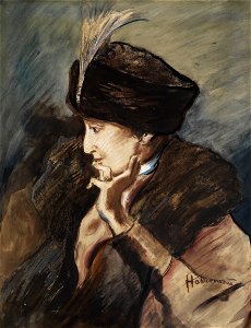 Habermann Portrait einer jungen Frau mit Federhut