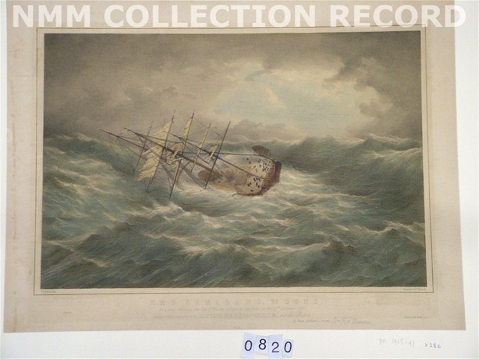 H.M.S. Samarang 26 Guns In a gale crossing the Bay of Biscay on her passage home on the 23rd December 1846 RMG RP5948