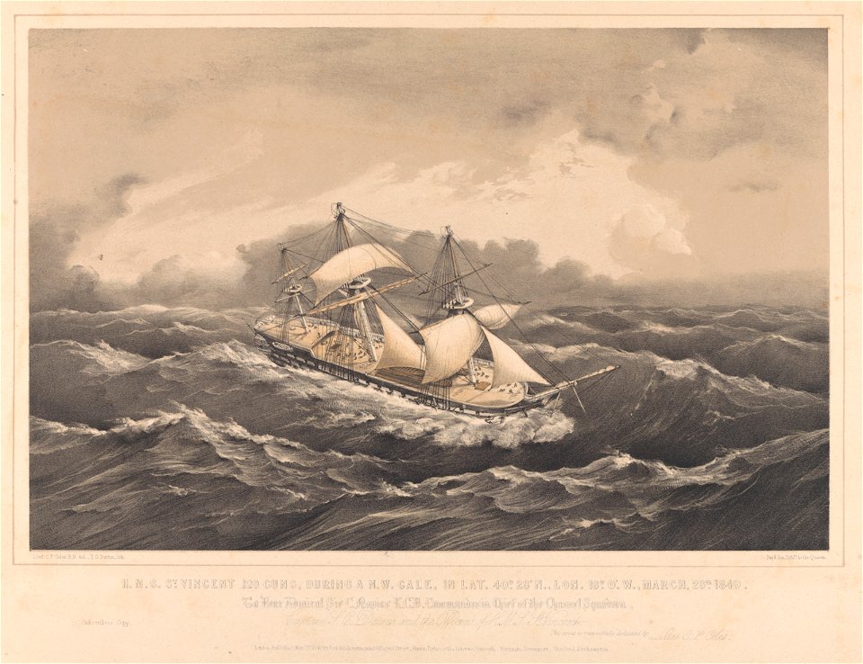 H.M.S. St Vincent 120 Guns, During a N.W. Gale, in Lat 40o 28'N Lon 18o 0' W, March 28th 1849 RMG PY0796