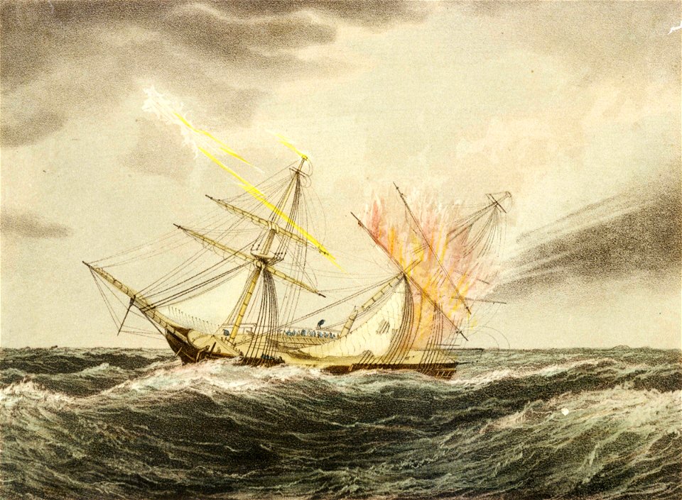 H.M.S. Thisbe on Fire by Lightning Jany. 4- 1786 RMG PU6011