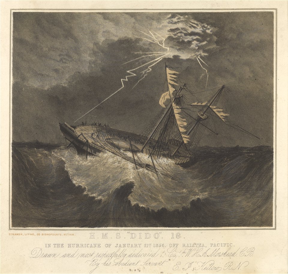 H.M.S. Dido, 18. In the hurricane of January 21st 1856 off Raiatea, Pacific - RMG PY0870