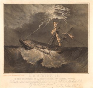 H.M.S. Dido, 18. In the hurricane of January 21st 1856 off Raiatea, Pacific - RMG PY0870