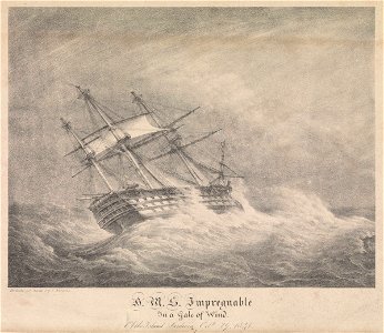 H.M.S. Impregnable In a Gale of Wind of the Island of Sardinia Octbr 29 1841 RMG PW8010. Free illustration for personal and commercial use.