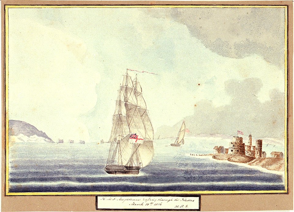 H.M.S. Magicienne passing through the Needles March 10th 1816 RMG PU6087