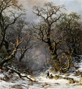 Remigius Adrianus Haanen - Hunters in the forest in winter (1872)
