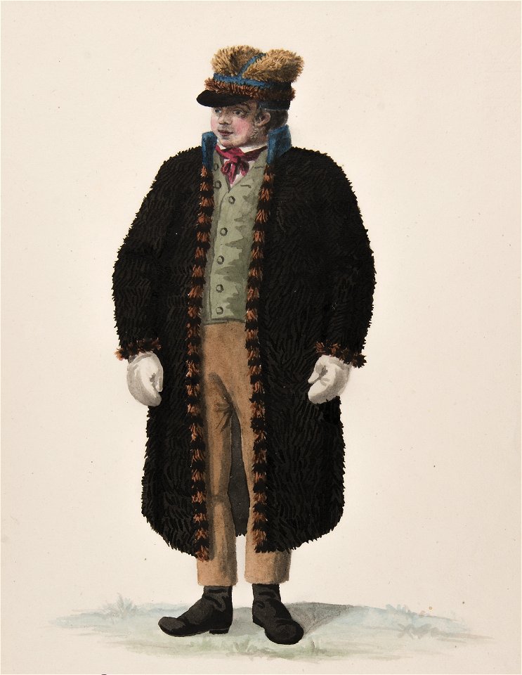 Habitant de la Helsingland Man i päls. Akvarell av C. W. Swedman - Nordiska museet - NMA.0070076 (3)