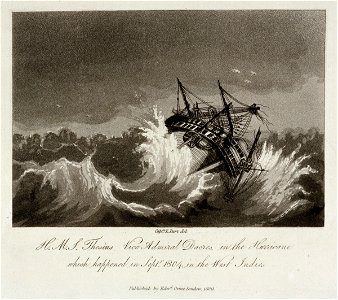 H.M.S. Theseus Vice Admiral Dacres, in the Hurricane which happened in Septr 1804, in the West Indies. Plate 2 RMG PU6028