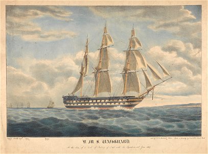 H.M.S. Vanguard. At the close of a trial of Sailing of 3hs 34m with the Squadron 24th June 1837 RMG PY0860