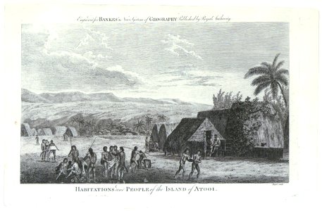 Habitations and People of the Island of Atooi (1787). Free illustration for personal and commercial use.
