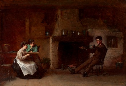 Eastman Johnson - Winding Yarn (Interior of a Nantucket Kitchen) - 355.1915 - Cleveland Museum of Art. Free illustration for personal and commercial use.