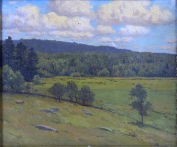 Meadow Landscape and Distant Mountains by Charles Warren Eaton. Free illustration for personal and commercial use.