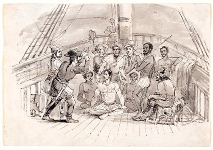 Ebenezer Landells - Landells-On-Deck - A Captain attempting to communicate - circa 1840. Free illustration for personal and commercial use.