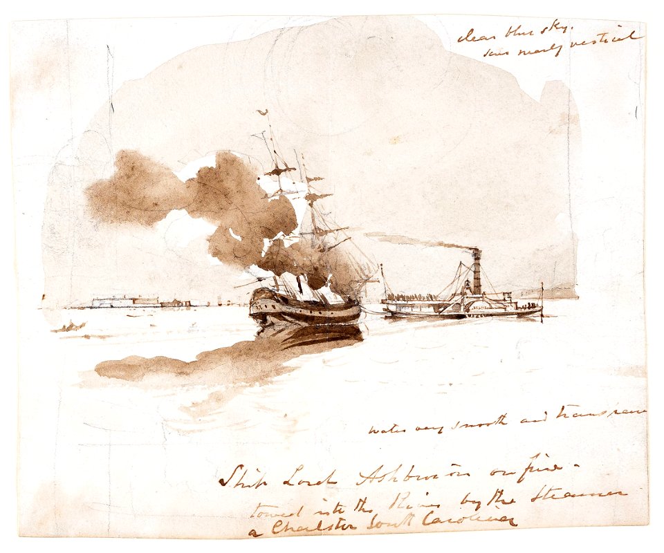 Ebenezer Landells - Ship Lord Ashbourne on fire - Landells-The-Lord-Ashburton