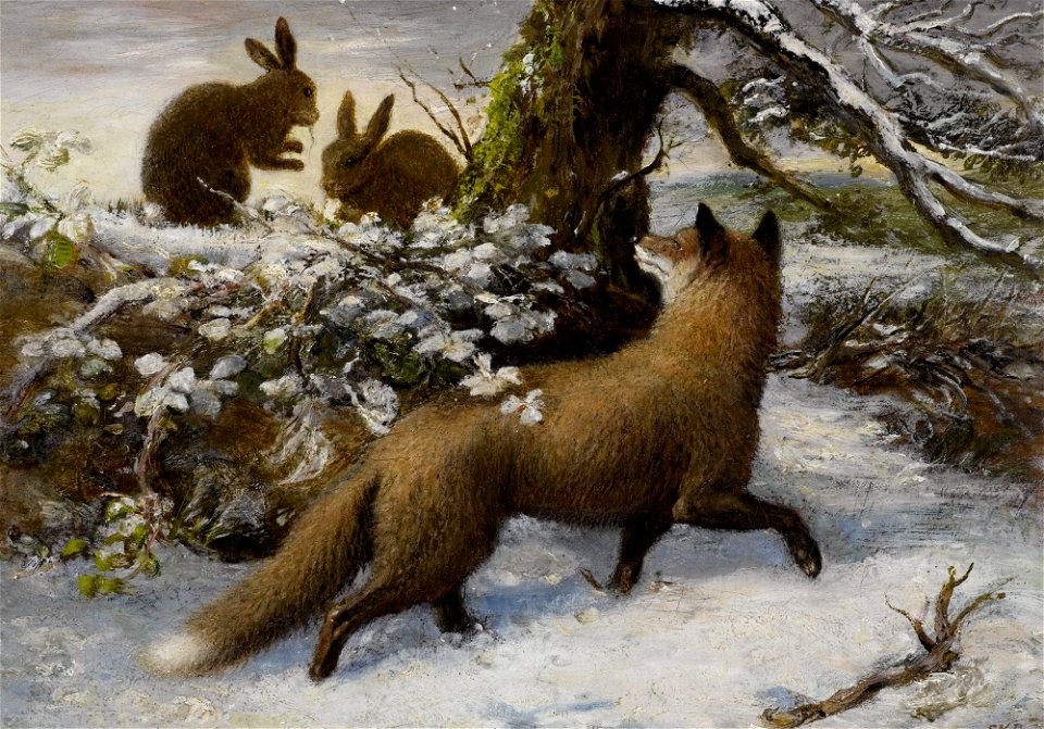 Ebenetzer Downard Winterlandschaft mit Fuchs und Hasen