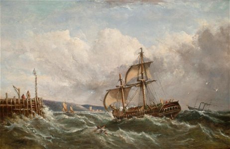Ebenezer Colls - Shipping in choppy seas off the coast