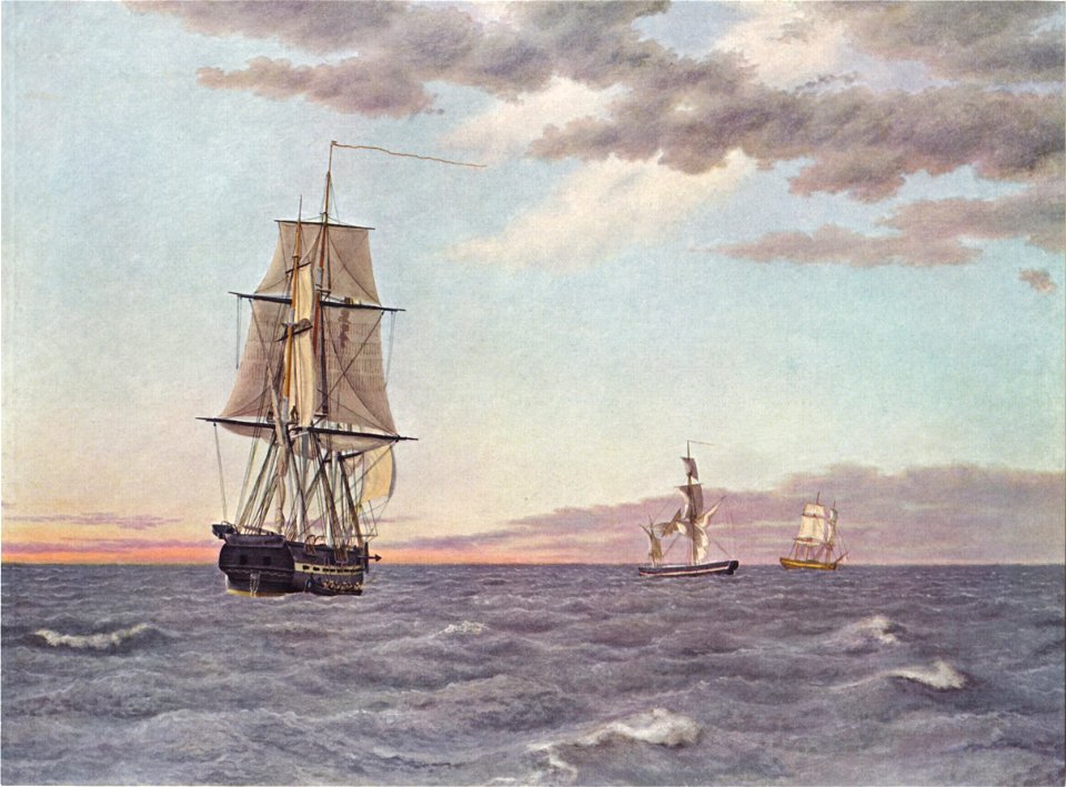 Eckersberg, CW - Korvetten Galathea ligger underdrejet for at sende hjælp til briggen St Jan - 1839