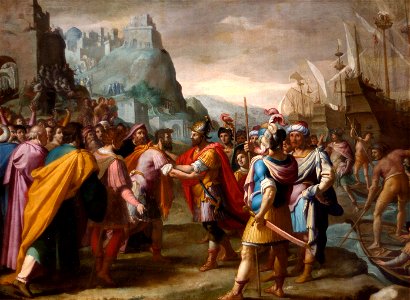 Ecole italo-flamande fin 16e Abraham et Melchisedech
