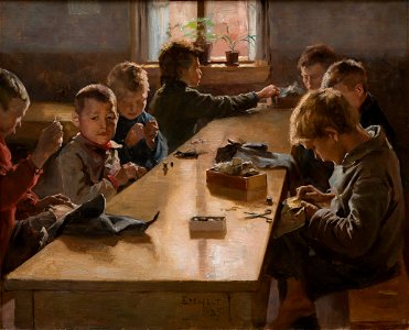 Albert Edelfelt - Sisäkuva Helsingin poikien työkodista (1885)