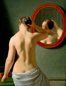 C W Eckersberg 1841 - Kvinde foran et spejl. Free illustration for personal and commercial use.
