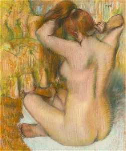 Edgar Degas - Femme nue, de dos, se coiffant (Femme se peignant). Free illustration for personal and commercial use.