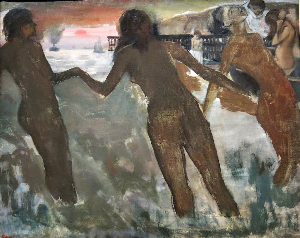 Edgar Degas - Petites paysannes se lavant à la mer vers le soir