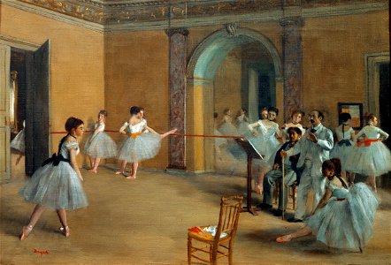 Edgar Degas - The Dance Foyer at the Opera on the rue Le Peletier. Free illustration for personal and commercial use.