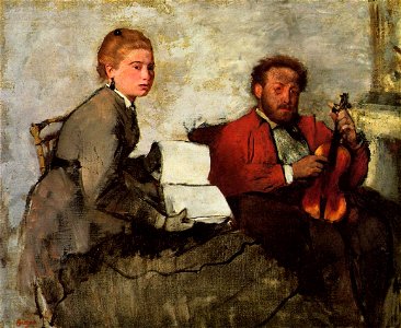 Edgar Degas - Violoniste et jeune femme tenant un cahier de musique. Free illustration for personal and commercial use.