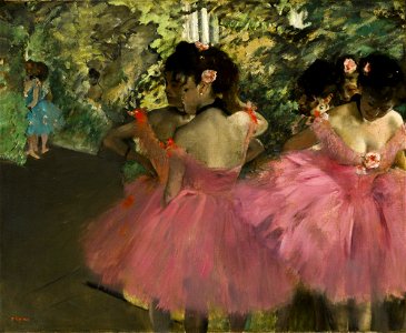 Edgar Degas, 1867c - Ballerinas in Pink. Free illustration for personal and commercial use.