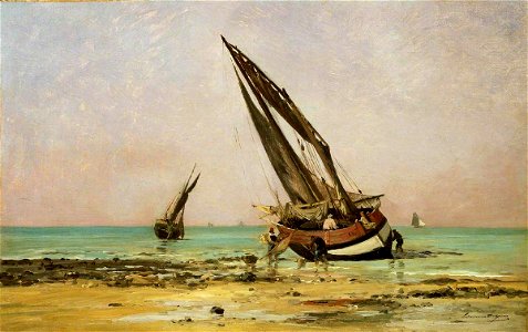 Edmond Charles Yon (1836-1897) - Beached Fishing Boats at Low Tide, Villerville - BHC2338 - Royal Museums Greenwich
