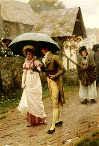 Edmund Blair Leighton - A Wet Sunday Morning. Free illustration for personal and commercial use.