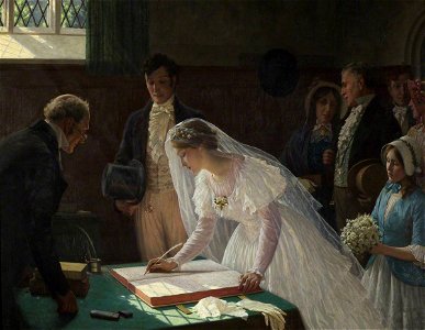 Edmund Blair Leighton - The Wedding Register. Free illustration for personal and commercial use.
