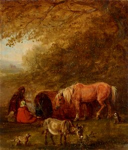 Edmund Bristow (1787-1876) - Gypsy Encampment with Horse and Donkey - 515723.8 - National Trust