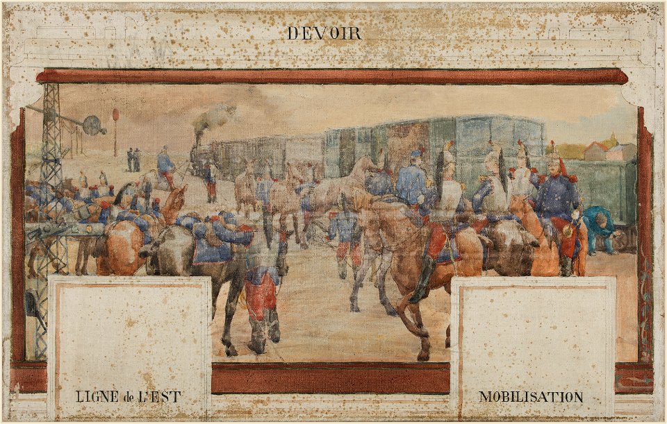 Edmond Debon - Esquisse pour la salle des fêtes de la mairie de Nogent-sur-Marne , Devoir , Ligne de l'Est - mobilisation - PPP3943 - Musée des Beaux-Arts de la ville de Paris