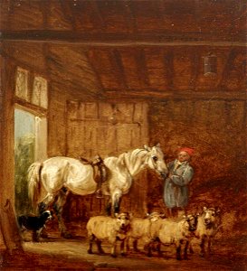 Edmund Bristow (1787-1876) - A White Horse with a Groom, and Sheep in a Barn - 515723.2 - National Trust