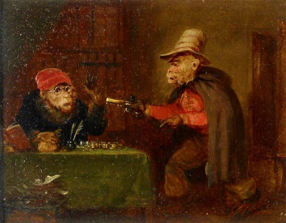 Edmund Bristow (1787-1876) - From a Set of Four Singeries, A Monkey Holding Up a Notary - 515722.4 - National Trust