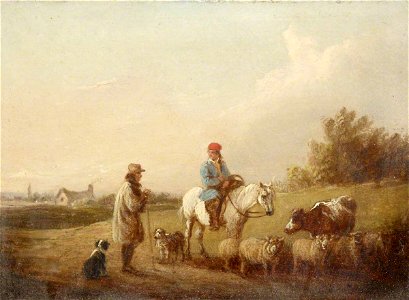 Edmund Bristow (1787-1876) - Horseman and Herdsman Conversing on a Road - 515517.1 - National Trust