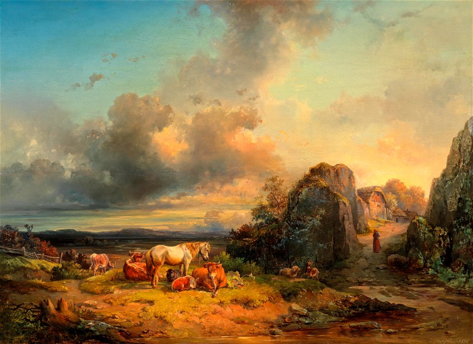 Edmund Mahlknecht Tiere in Landschaft 1854