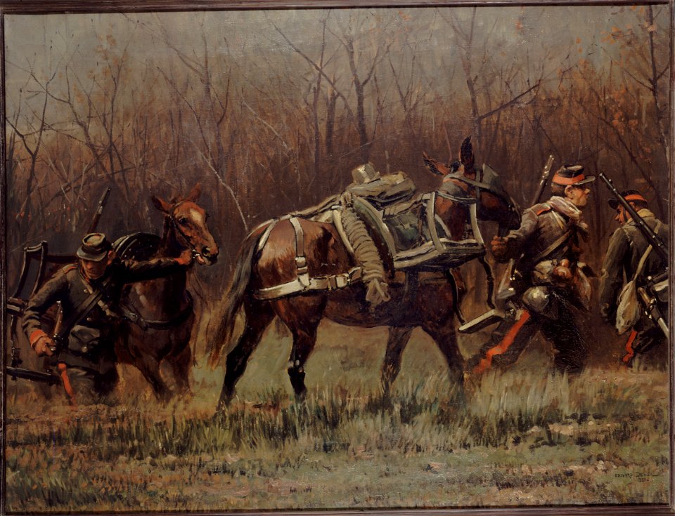 Edouard Detaille - Scène militaire , mobiles conduisant des mulets d'ambulances (fragment du panorama de Champigny) - P985 - Musée Carnavalet