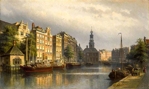 Eduard Alexander Hilverdink - Het Singel te Amsterdam naar de Munt gezien - SB 1568 - Amsterdam Museum