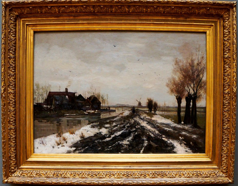 Eduard Alphonse Victor van der Meer. paysage de Polder sous la neige