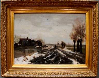 Eduard Alphonse Victor van der Meer. paysage de Polder sous la neige