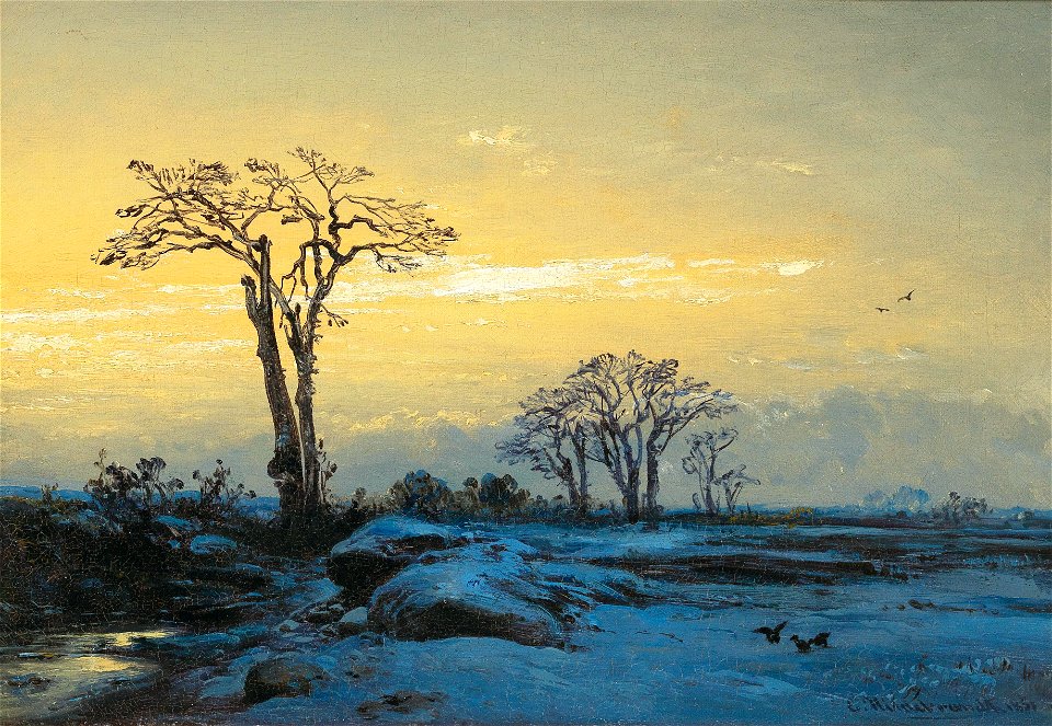 Eduard Hildebrandt - Krähen in weiter Winterlandschaft