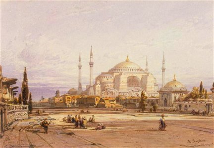 Eduard Hildebrandt - View of the Hagia Sophia in Constantinople - WGA11418. Free illustration for personal and commercial use.