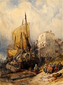 Eduard Hildebrandt Fischerhafen mit regem Treiben