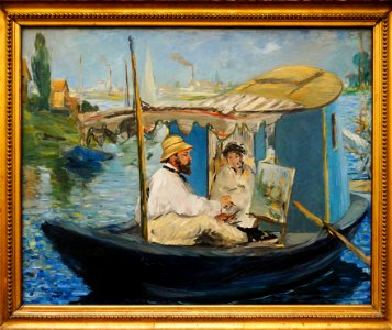 Edouard Manet.- Monet peignant sur son atelier-bâteau