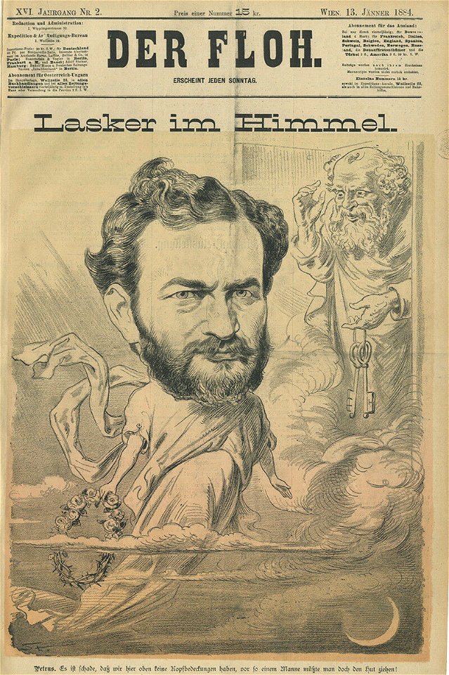 Eduard Lasker im Himmel, gezeichnet von Carl Edler von Stur - Der Floh, 1884
