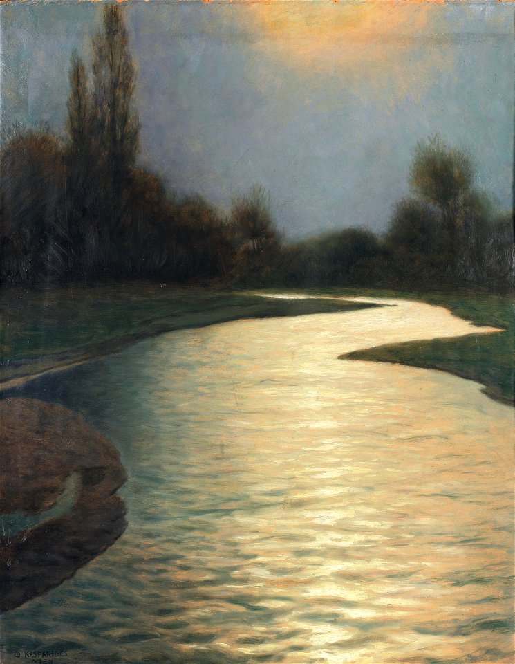 Eduard Kasparides Flußlauf im Vollmondlicht