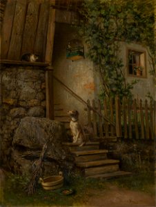Eduard Majsch - On the Porch (Dog and Cat) - O 1529 - Slovak National Gallery